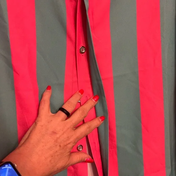 Button-Up Shirt in Teal and Coral Stripe - Picture 3 of 5